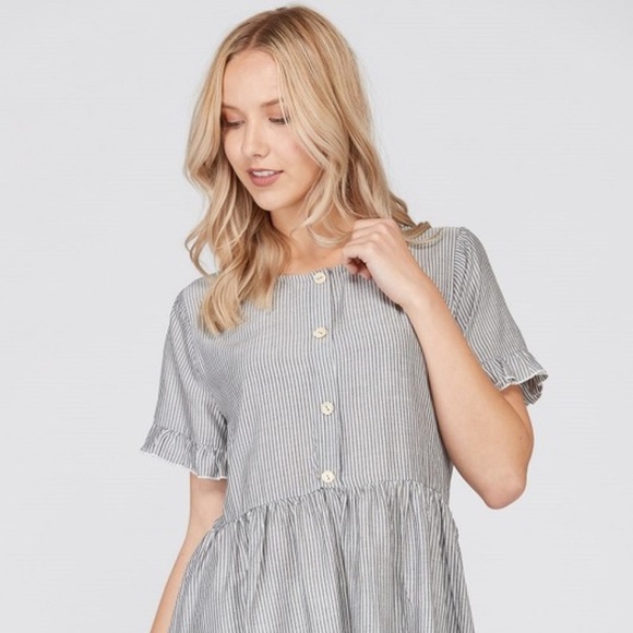 Striped Gray Ruffle Peplum Top - Picture 3 of 7